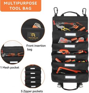 Échantillon gratuit : Sac de rangement enroulable pour outils en toile cirée, avec fermeture éclair, à suspendre, pour montage mural, type sac seau - Product Image 3