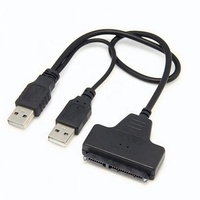 Câble USB 2.0 double vers SATA 7+15/22 broches en cuivre pour disque dur SSD 2,5/3,5 pouces avec port d'alimentation CC
