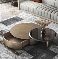 Table basse ronde moderne de luxe italienne multifonctionnelle avec plateau en bois et structure en acier inoxydable, ensemble de meubles pour salon