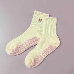 Grip <b>Socks</b> Pilates Custom Anti Slip Athletic Pink Girl Spring Sporty <b>Socks</b> – Knitted Embroidery Logo Cute Bow <b>Socks</b> for Women - Product Image 5