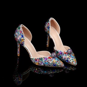 Sandales à talons aiguilles pour femmes, à bout pointu, ornées de strass colorés, avec design ajouré sur le côté et décorations en forme de boule, idéales pour les soirées et mariages - Product Image 5