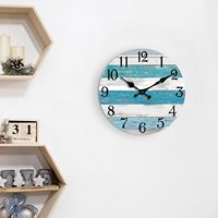 Jam Dinding Kayu Rustic Bergaya Pantai, Tanpa Suara Tik-tok, Analog Quartz, Bulat, Dioperasikan dengan Baterai, Dekoratif untuk Rumah