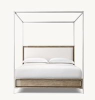 Sassanid OEM Best-seller Collection de chambre à coucher contemporaine Lit à baldaquin à panneaux en biscuit laqué Benoit en acier inoxydable poli
