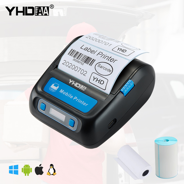 YHD-8003 80mm Barcode Label Printer Imprimante Thermique Support Receipt Printing USB Bluetooth Wireless Mini Thermal Printer