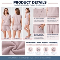 Ensemble deux pièces personnalisé pour femme : Haut à manches courtes et col en V fendu, short à ourlet large, taille élastique, poches latérales, faux short à braguette, ensemble de loungewear doux