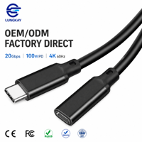 Câble d'extension USB 3.2 Type C LUNG KAY OEM ODM 20 Gbit/s 100 W PD 4K 60 Hz Mâle-Femelle Industriel