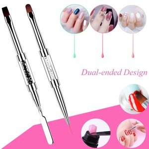 Pinceau à ongles en gel à double tête <span class=keywords><strong>pour</strong></span> la photothérapie, pinceau à ongles en gel long à design plat en nylon, vente en gros - Product Image 3