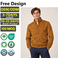 Veste bomber en daim personnalisée avec logo, col montant, marron vintage, pour l'hiver, veste oversize pour homme, vêtements d'extérieur décontractés