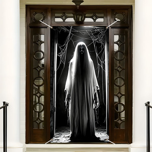 Bannière de porte <span class=keywords><strong>d</strong></span>'Halloween pour intérieur et extérieur, <span class=keywords><strong>d</strong></span>écoration suspendue effrayante de fantôme féminin aux longs cheveux, pour l'entrée et la cour, pour créer une ambiance 100% Halloween - Product Image 4