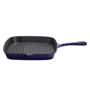 Sartén cuadrada <span class=keywords><strong>de</strong></span> <span class=keywords><strong>hierro</strong></span> <span class=keywords><strong>fundido</strong></span> esmaltada en azul y rojo con ranuras para asar - Product Image 4