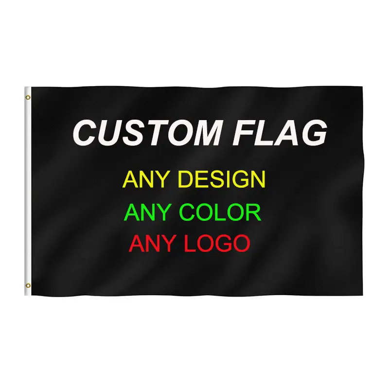 Hızlı teslimat 3x5 siyah süblimasyon tasarım baskı logosu renk bayrakları afiş özel bayrak