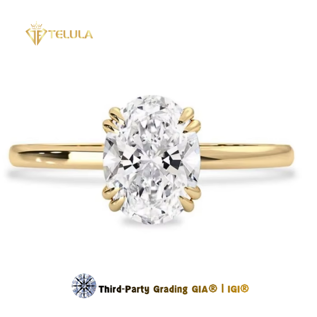 Custom 8 Prong Setting 1CT 2CT Oval Cut Diamond Rings 14K Real Gold IGI Certified Synthetic Diamond Ring