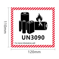 Étiquettes autocollantes personnalisées 120*110 en papier brillant pour avertissement de batterie au lithium, découpées à la forme, imperméables, imprimées à la machine pour emballage