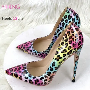 Colori eleganti moda leopardata tacchi alti scarpe donna pump Sexy tacco a spillo sandali taglia più grande 45