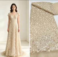 Tissu en tulle lourd et volumineux avec sequins et perles, broderie multicolore faite à la main, maille extensible en polyester/métallique pour mariage