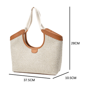Woven <b>Straw</b> Tote <b>Bag</b> for Women Lightweight Shoulder Handbag Adjustable Strap Zipper Closure for Travel Daily Use - Product Image 6