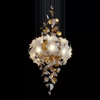 Lustre LED personnalisable avec abat-jour en verre et cuivre, finition or/blanc, hauteur réglable, télécommande, pour l'éclairage des hôtels et des villas