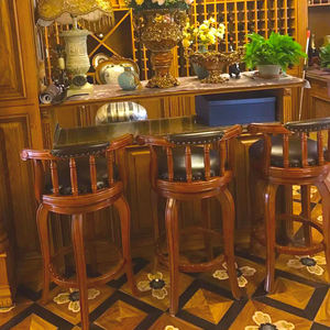 Antik industri kulit kayu padat konter atas kursi bar tinggi 60cm desain barel mewah berputar bar kursi tinggi - Product Image 3