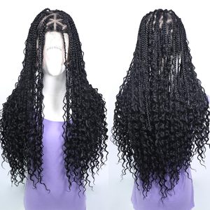 Bohemian Braided <strong>Wigs</strong> Boho Box <strong>Braid</strong> Knotless Goddess Locs <strong>Wigs</strong> with Curly Ends Synthetic Full Lace <strong>Wig</strong> with Baby Hair for Women - Product Image 5