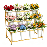 Support de présentation de fleurs en or personnalisé pour balcons, terrasses, hôtels, magasins, fleurs fraîches ou séchées, étagère de présentation en métal avec seau en plastique