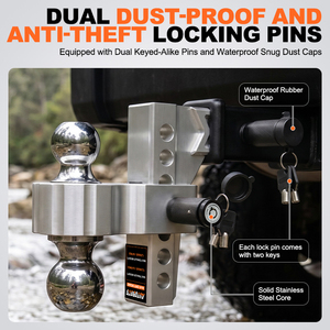 Attelage de <span class=keywords><strong>remorque</strong></span> réglable en aluminium robuste AUTOBOTS avec verrous à clé et double boule pour récepteur de 2 pouces - Product Image 4