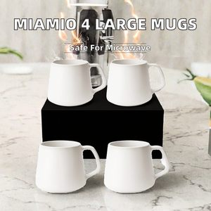 MIAMIO Coffee <b>Mugs</b> Set 4 / <b>Large</b> Ceramic (420ml) Cappuccino/Tea/Espresso Microwave Dishwasher Safe Luxe Collection (White) Back - Product Image 2