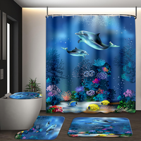 Ensemble de rideaux de douche Muyu en polyester imperméable, motif floral, dauphin et requin, 4 pièces, écologique, antidérapant, pour la décoration de salle de bain