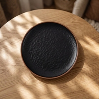Assiette de table ronde noire en mélamine de 9 pouces, motif uni Japandi, non toxique, écologique, pour restaurant, compatible lave-vaisselle