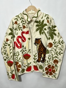 Women's Hand Embroidered Safari Jacket Full Sleeve Mandarin Collar Cotton Floral Animal Pattern Summer Style Woven <b>Fabric</b> - Product Image 1