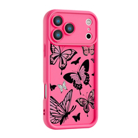 Coque de téléphone portable antichoc en TPU avec motif papillon rose créatif et protection d'objectif en forme d'échelle pour iPhone 12 13 14 15 16 17 18 Pro Max