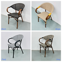 Ensemble de mobilier d'extérieur confortable de style français : Table de jardin en aluminium et chaises en tissu maillé empilables pour entrepôt et cour