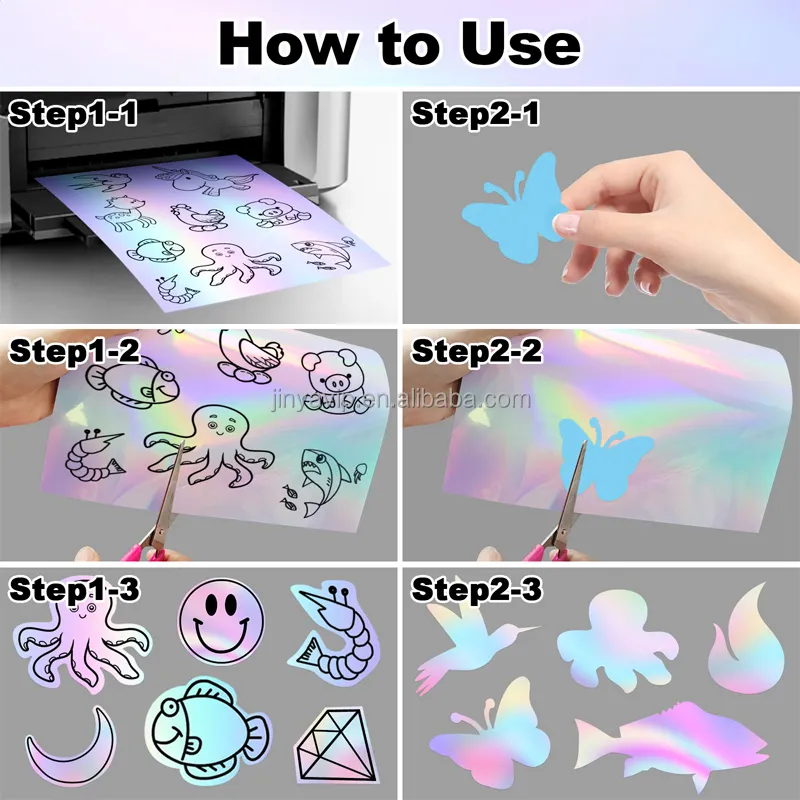 Jinya etiket kendinden yapışkanlı holografik mürekkep püskürtmeli etiket kağıt mürekkep püskürtmeli yazdırılabilir su geçirmez holografik etiket kağıt