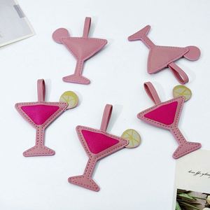 Creative Wine Glass <b>Charms</b> Leather Cotton Filled <b>Bag</b> Pendant for Keychain Beverage Theme Decorative Handbag Hanging Ornament - Product Image 2