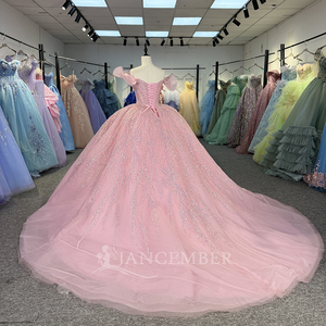 Pink Beaded <strong>Blush</strong> Puffy <strong>Ball</strong> <strong>Gown</strong> Off Shoulder Birthday Pageant Dress Vestidos De 15 Girls 16 Anos Quinceanera Dresses Dy1344 - Product Image 2