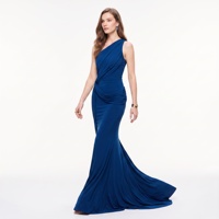 Robe de soirée élégante bleu roi asymétrique drapée sirène, coupe trompette, pour soirée formelle 2026