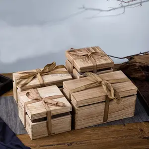 מותאם אישית עץ תיבת אחסון מזכרת עץ עם ידיות לא צבוע חזה תיבת עץ אריזת מתנה