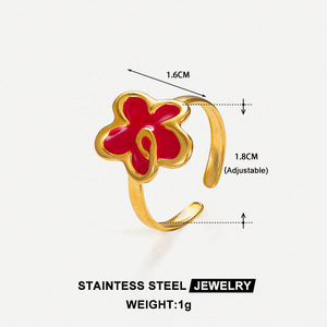 Anillo Vintage Colorido con Baño de Oro, Anillo de Acero Inoxidable con Incrustaciones de Piedras Naturales, Anillo Abierto Ajustable a Prueba de Agua para Mujer - Product Image 4