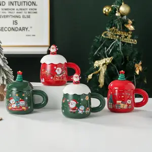400ml 세라믹 커피 티 머그 사무실 홈 크리스마스 선물 세트 세라믹 컵 뚜껑과 숟가락 세트