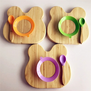 Offre spéciale ensemble cuillère et bol en bambou pour enfants, assiette à dîner en bambou pour bébé avec support à ventouse en silicone - Product Image 2