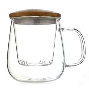 Tasse à thé en verre borosilicate Offre Spéciale <span class=keywords><strong>avec</strong></span> <span class=keywords><strong>filtre</strong></span> à thé et couvercle en bambou - Product Image 2