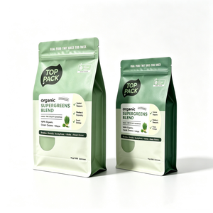OEM Matte Aluminum <b>Foil</b> Resealable Flat Bottom Pouch with Frosted <b>Window</b> for Organic Greens Powder Superfood Green Juice Retail - Product Image 2
