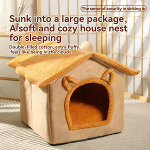 Grosir kandang kucing hangat musim dingin hewan peliharaan kecil lepas pasang rumah Vila tertutup sejuk dapat dicuci fitur bantal tempat tidur mewah anjing peliharaan - Product Image 2