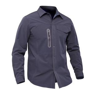 Chemise en tricot satiné à manches longues pour <span class=keywords><strong>homme</strong></span>, automne 2025, couleur unie, col montant, haut décontracté pour le <span class=keywords><strong>travail</strong></span>, chemisier anti-boulochage, vente en gros - Product Image 1