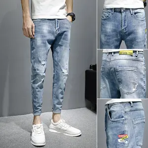 Pantaloni Jeans Denim alla moda di nuovo Design economici per uomo Slim Fit
