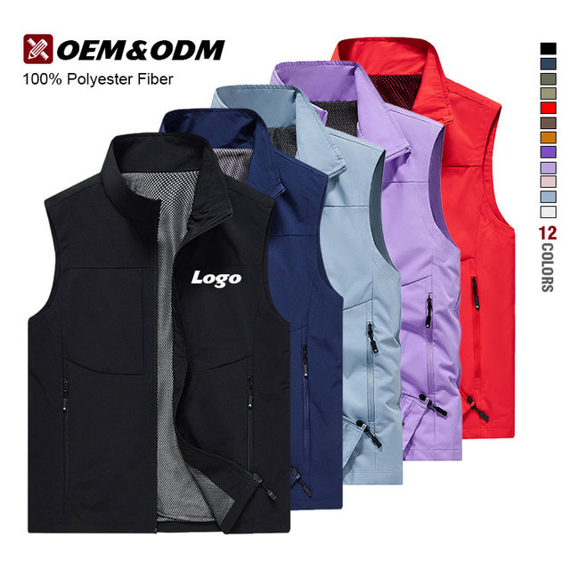 Men's Summer Plus Size Lightweight Breathable 100% Polyester Vest with Custom Logo Multi-Pocket Outdoor Workwear