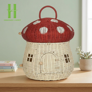 BEST SELLER Children's Room Decorations <b>Handmade</b> Rattan Mushroom Storage Basket Photo Prop Children Hand Bag - Product Image 1