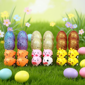 Œufs de Pâques avec voitures à rétrofriction animales en plastique, cadeaux de fête pour tout-petits, vente en gros, articles pour paniers de Pâques - Product Image 2