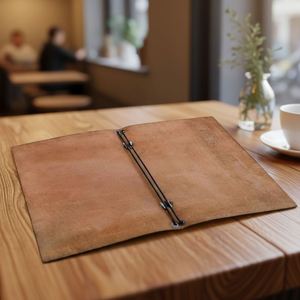 Custom Embossed Durable Genuine Leather <b>A5</b> Double Fold Menu <b>Folder</b> for Promotional Gifts Restaurants Events-Modern Design - Product Image 6