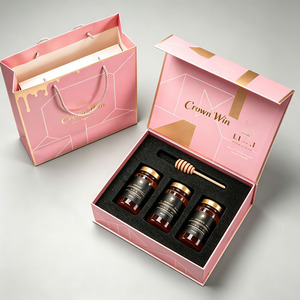 Custom Gold Stamp Logo for Certified 3-Hole Jar Honey <b>Box</b> Packaging for Sushi <b>Gift</b> Handbag - Product Image 2