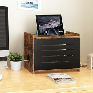 Caja de almacenamiento de madera para router con gestión de cables, organizador de escritorio para módem WiFi, regleta de alimentación y soporte para proyector - Product Image 1